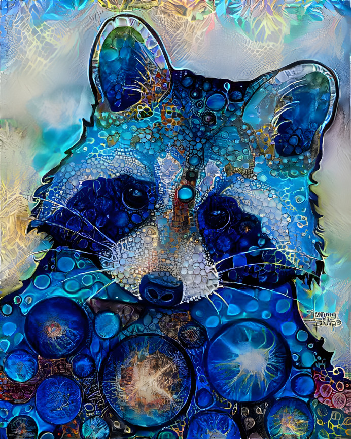 Raccoon in blue bubbles