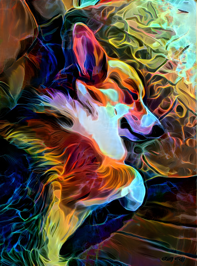 Rainbow flame corgi