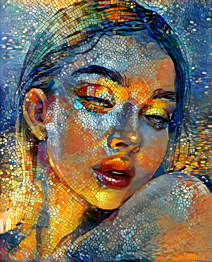 Shimmering lady with mosaic mermaid scales