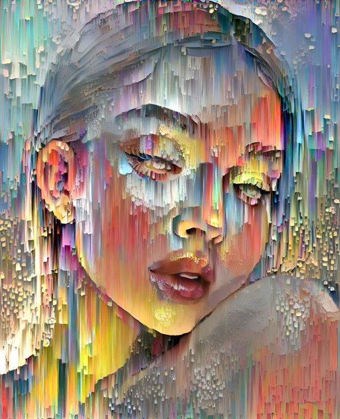 Shimmering lady  caught in the rainbow rain