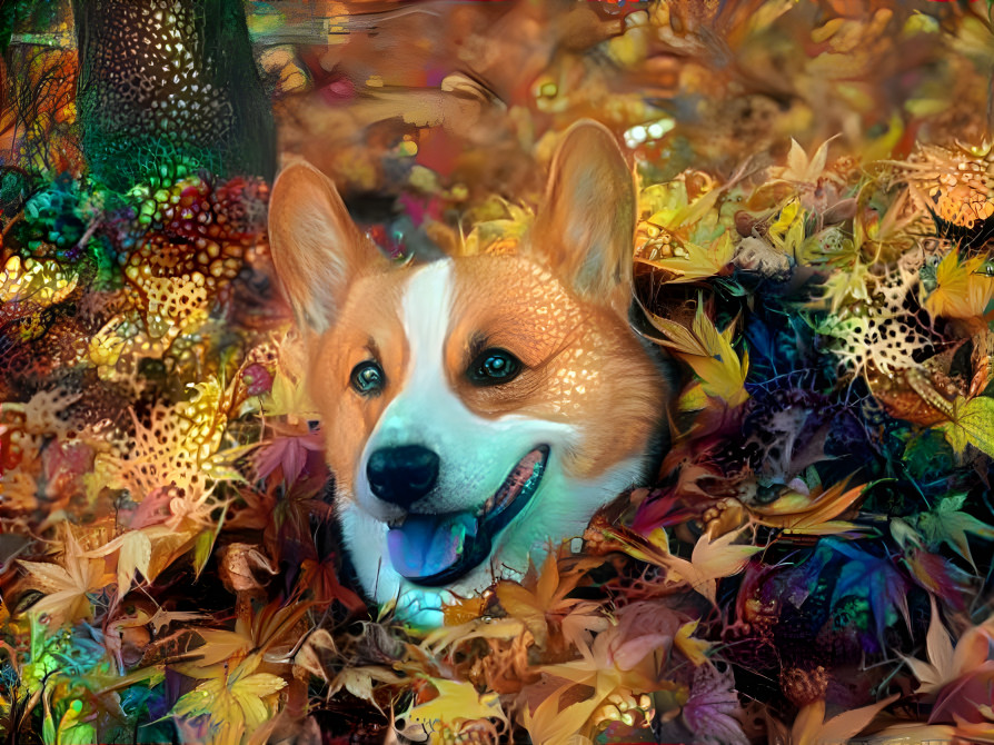 Autumn leaves corgi