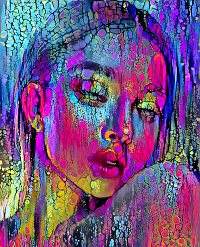 Neon paint pour shimmering lady