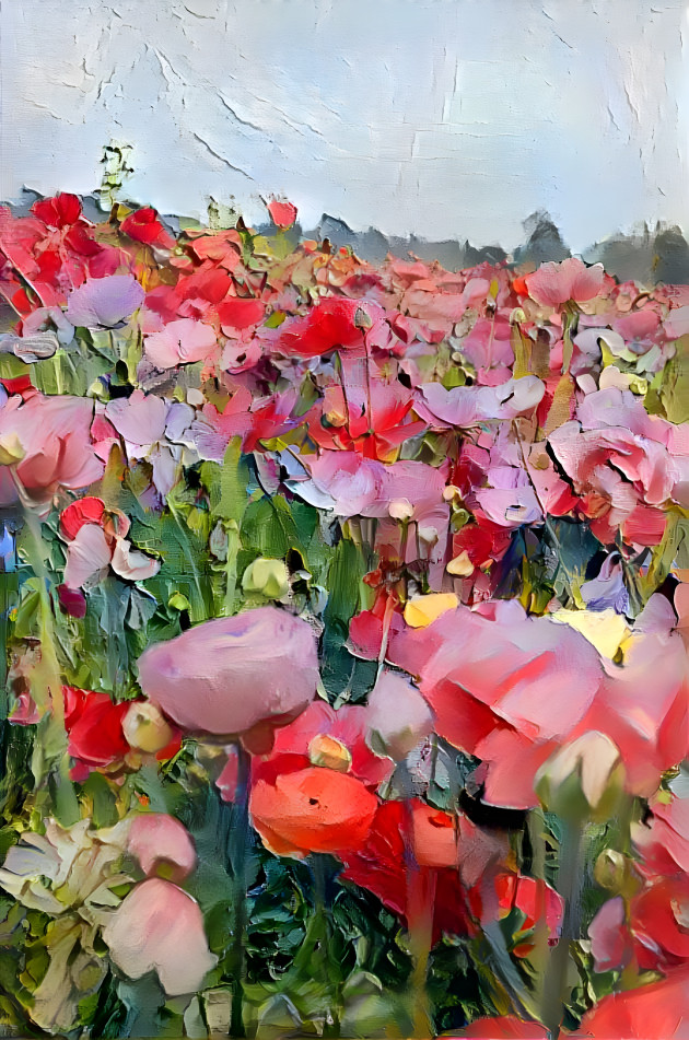 Poppy field in thick textiles