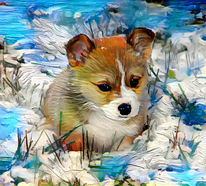 Snow corgi in acrylics