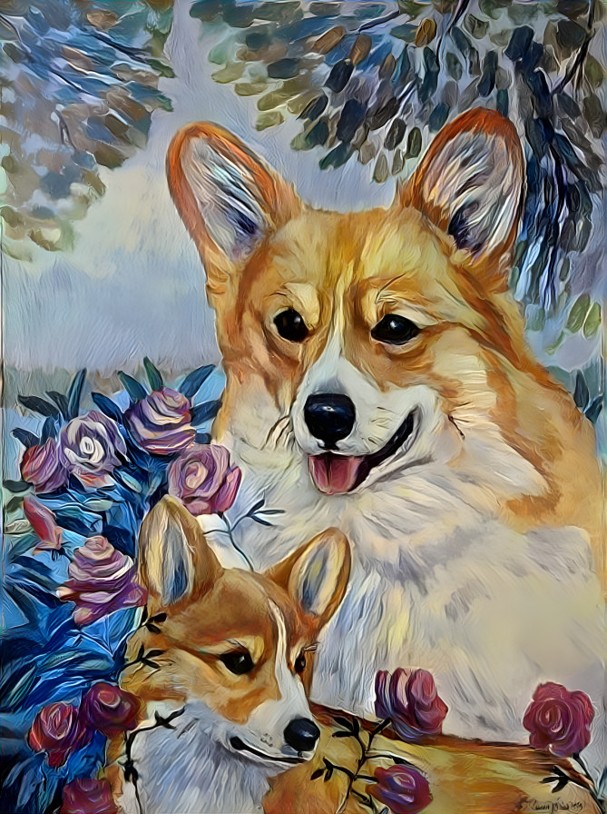 Momma & baby corgi