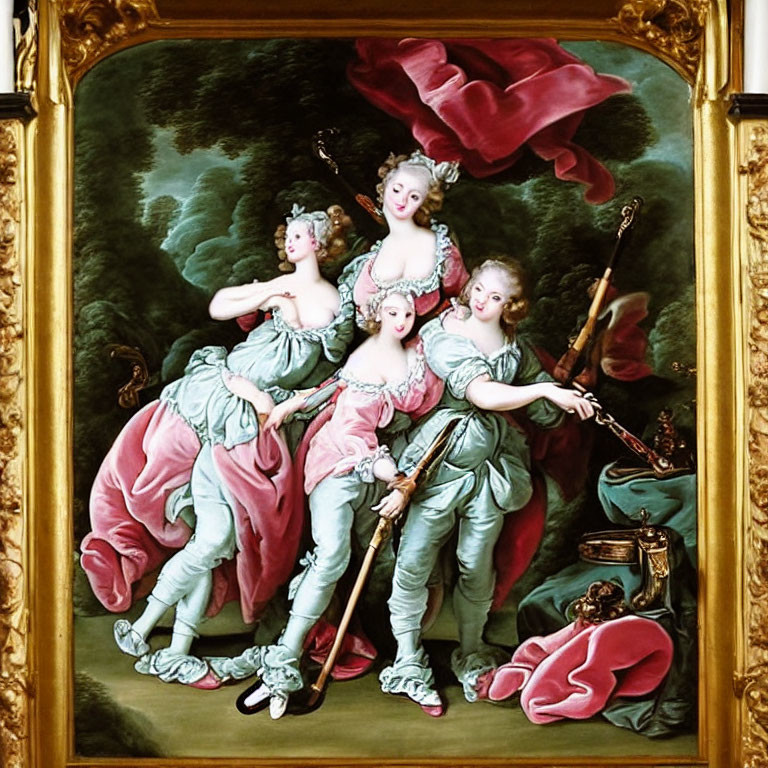 18th-Century Women in Oil Painting with Musical Instruments