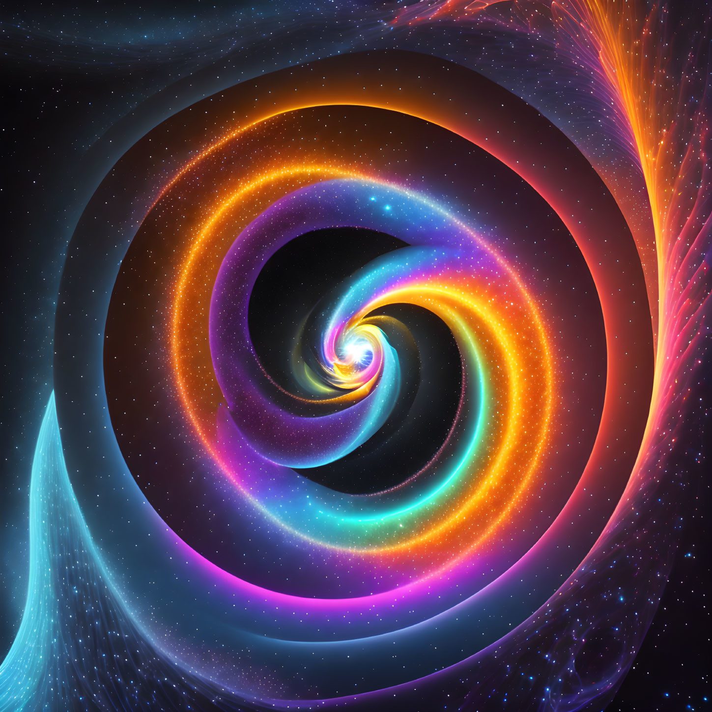 Colorful Cosmic Spiral in Blue, Orange, Purple, and Black