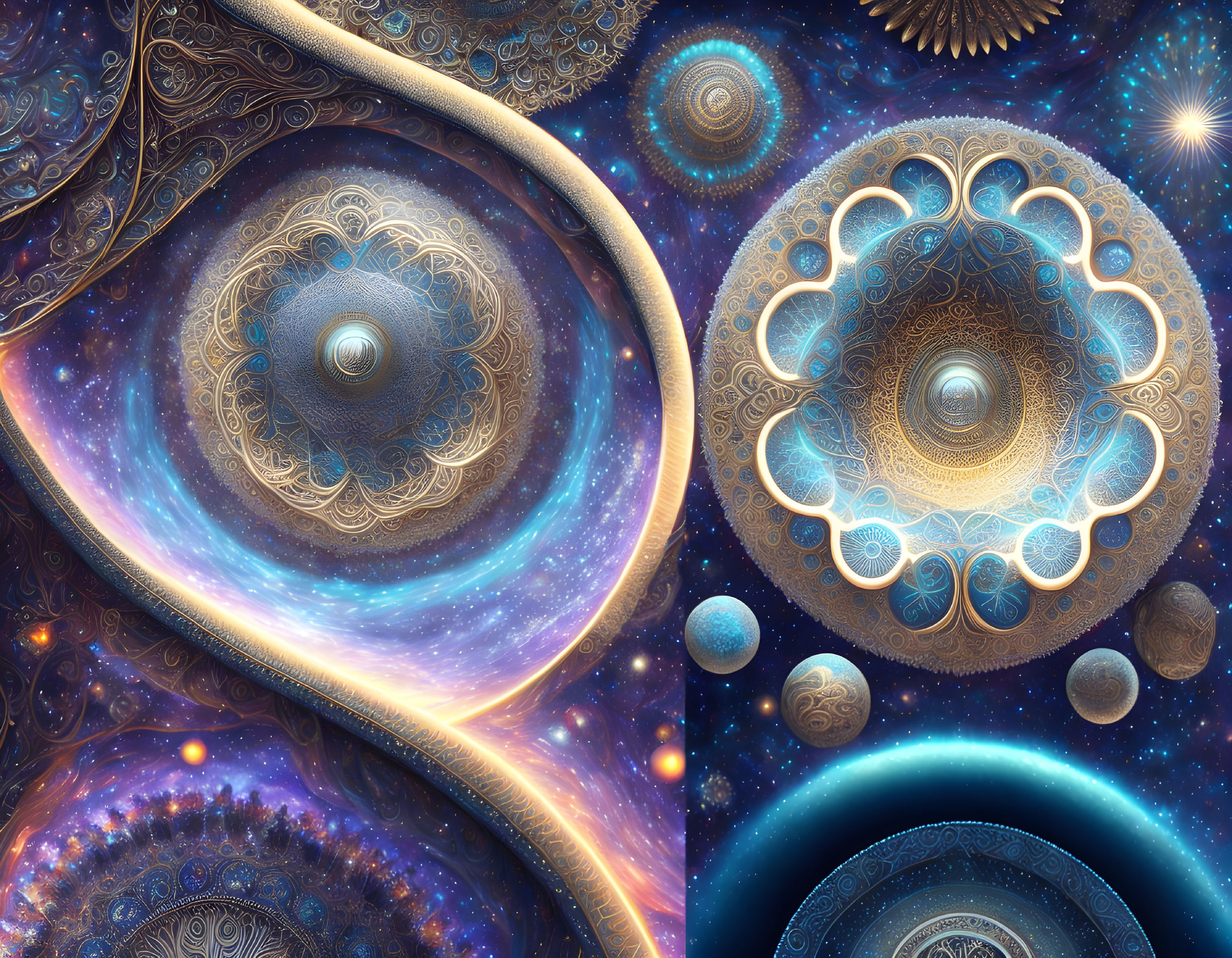 Intricate Fractal Image of Celestial Bodies and Patterns