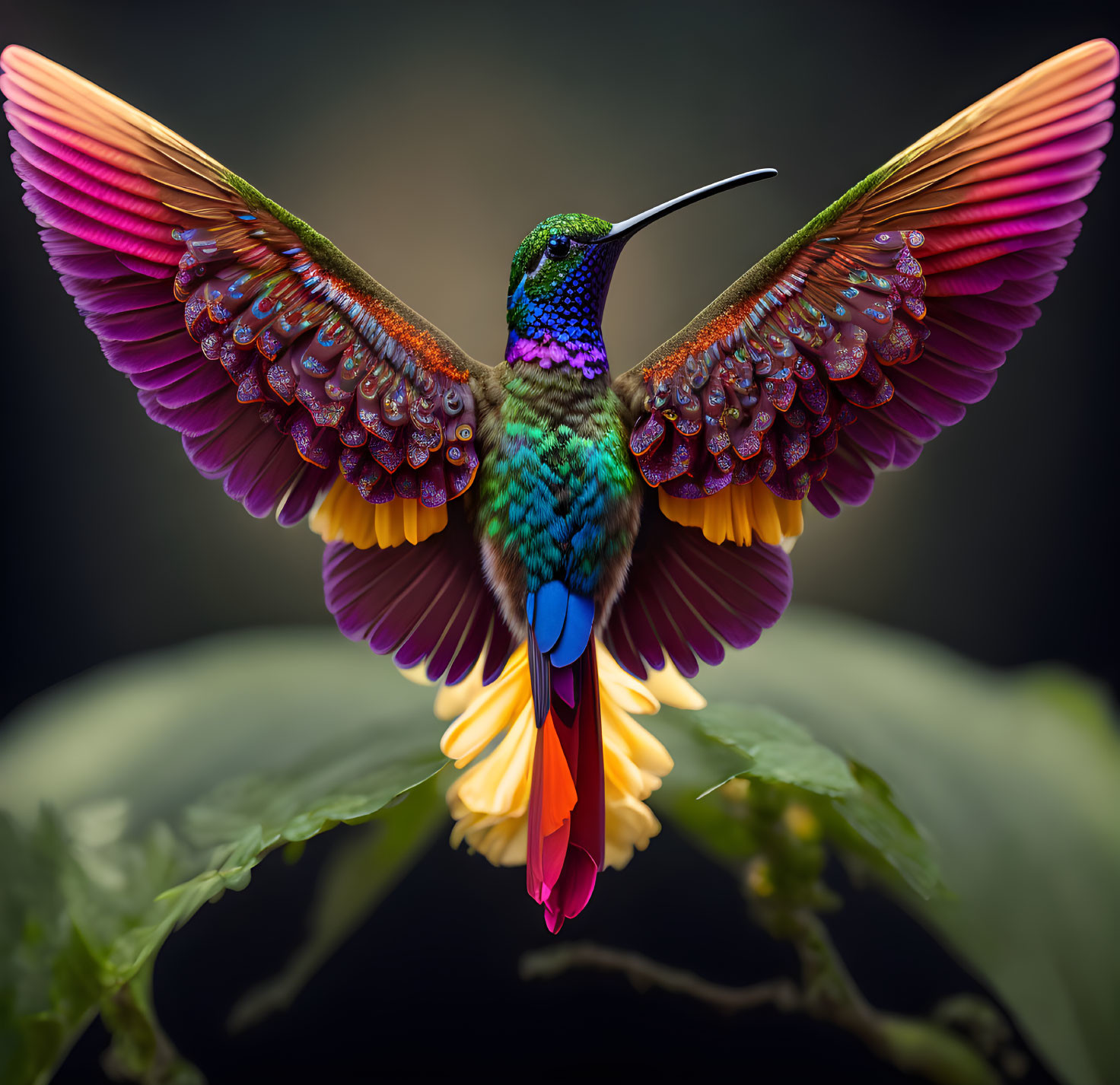 Colorful Hummingbird in Flight with Iridescent Feathers