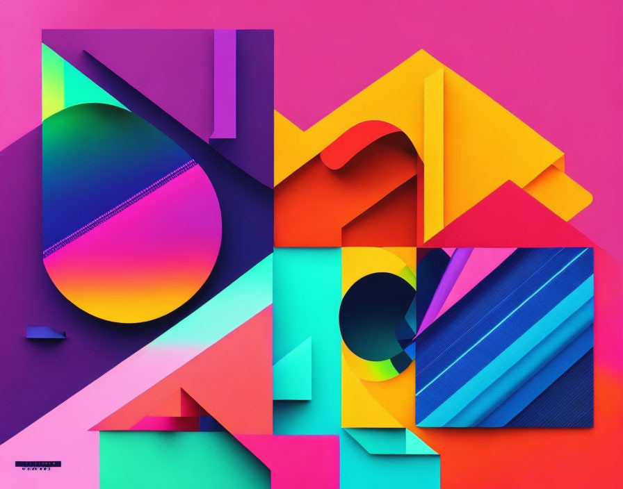 Colorful abstract geometric shapes on pink and purple backdrop