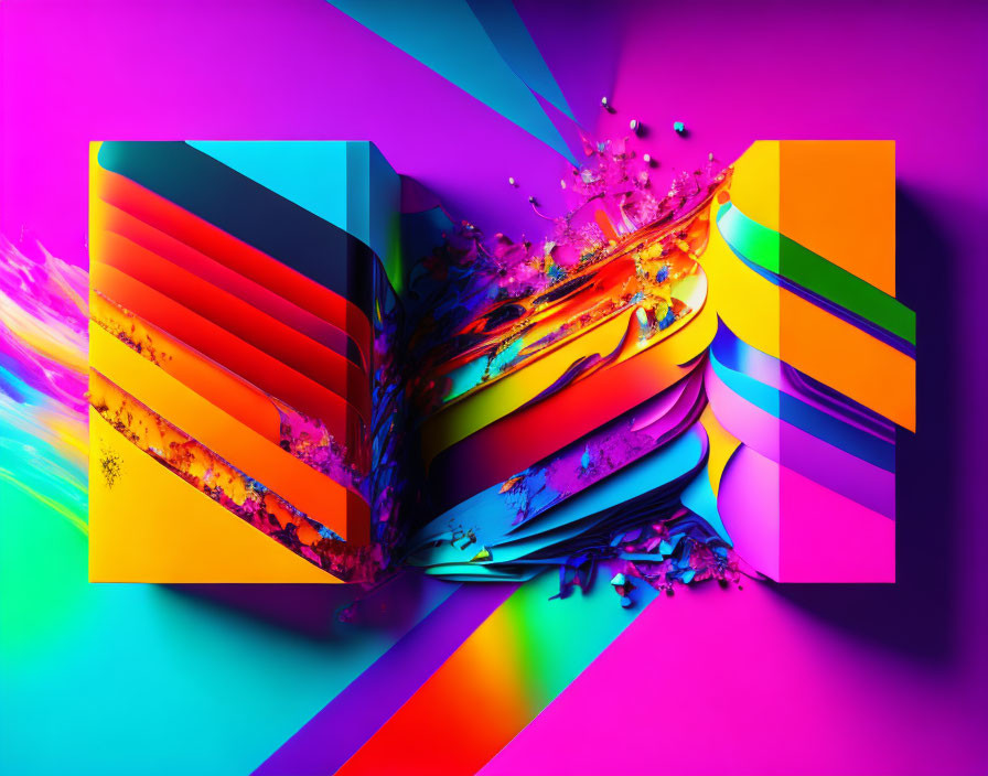 Colorful abstract artwork: Book with vibrant pages on neon background