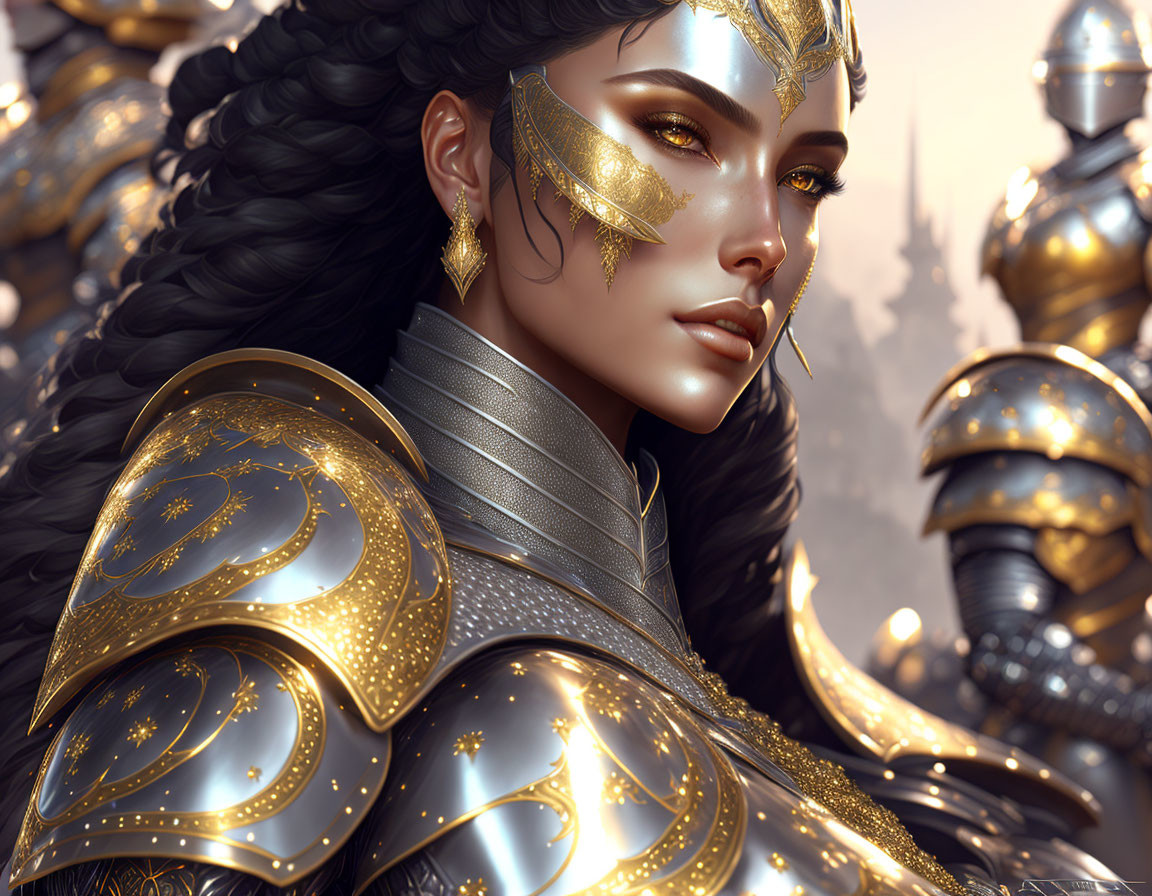 Intricate Gold Face Markings and Ornate Armor on Regal Warrior