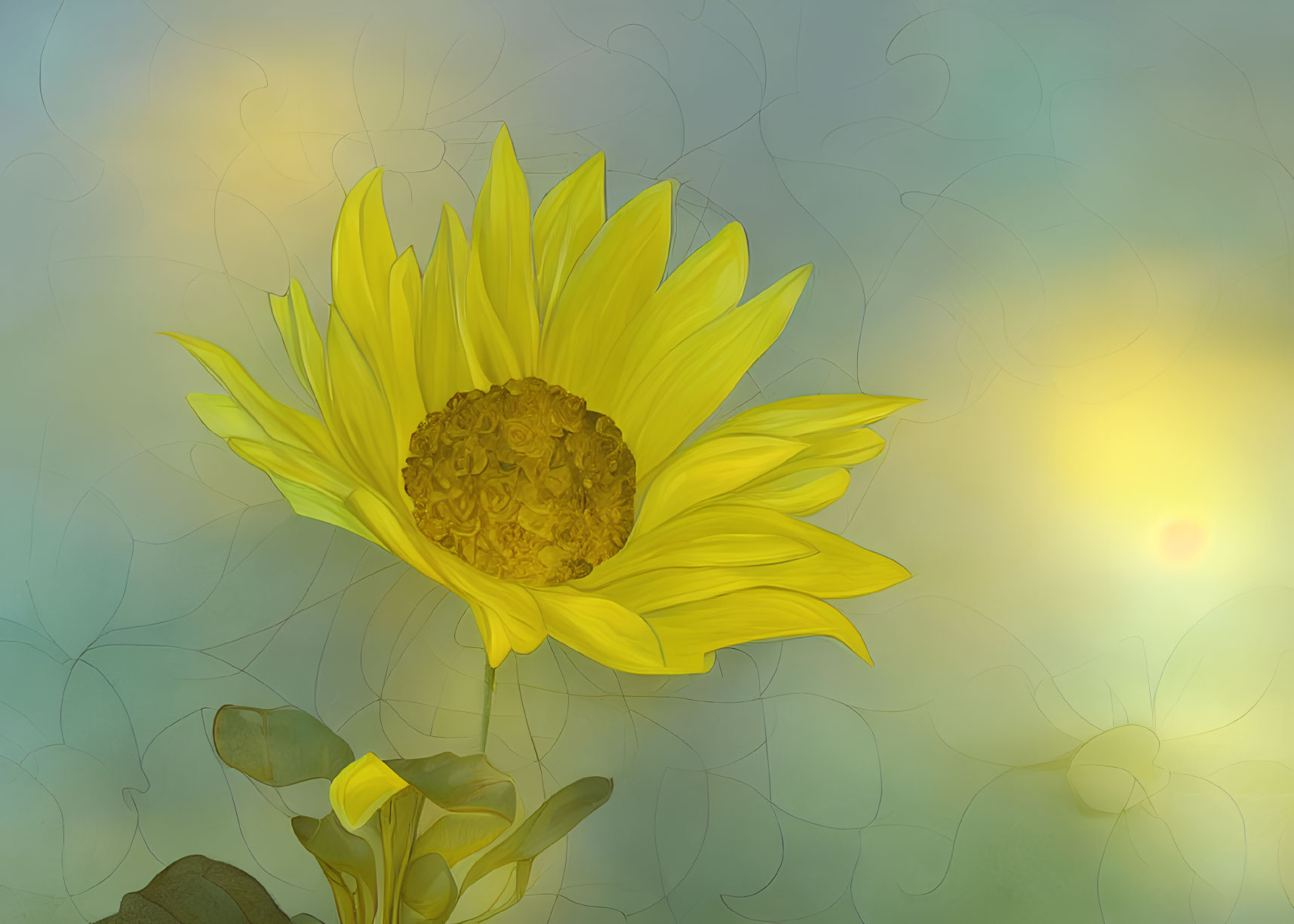 Colorful Sunflower Digital Illustration on Warm Background