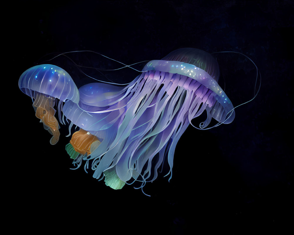 Bioluminescent jellyfish with glowing tentacles in virtual art