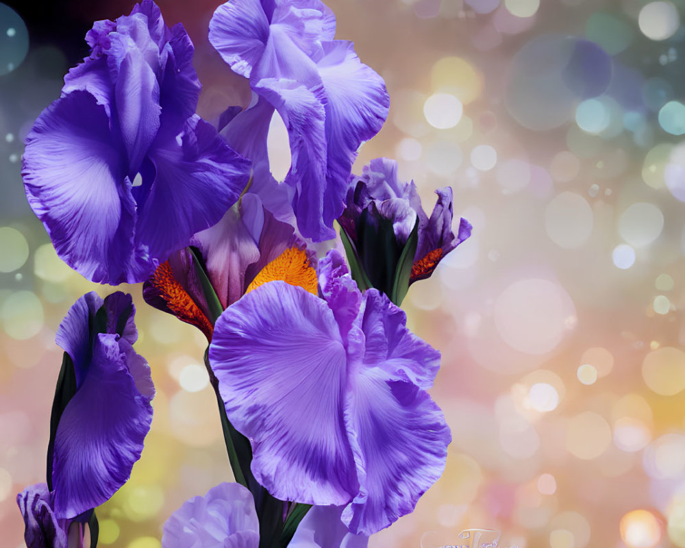 Vivid Purple Irises with Bokeh Light Background