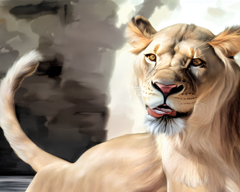 Male lion illustration with calm expression and detailed fur textures in warm tones