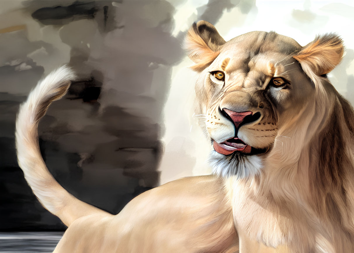 Male lion illustration with calm expression and detailed fur textures in warm tones