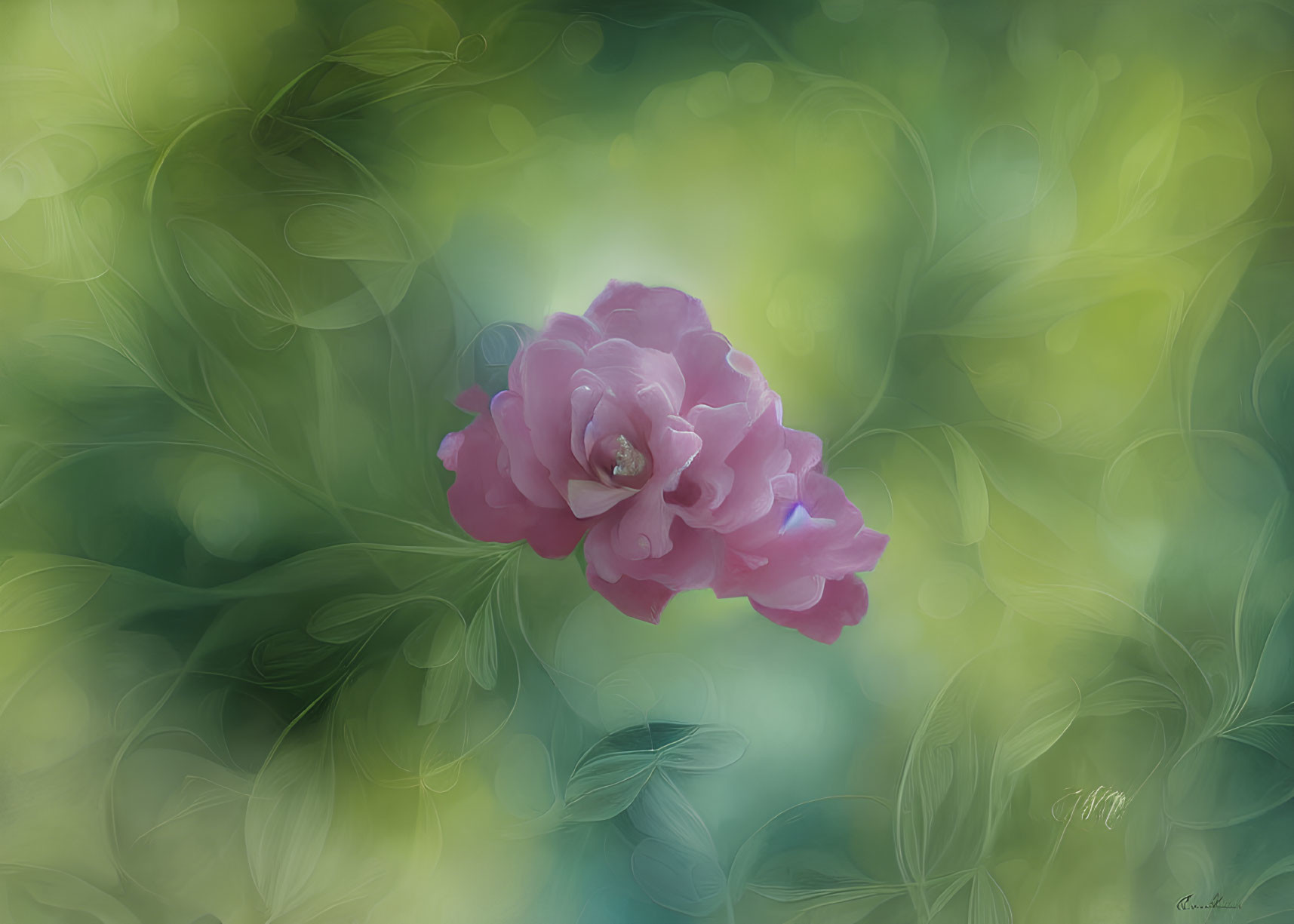 Delicate Pink Rose in Soft-Focus Green Bokeh Environment