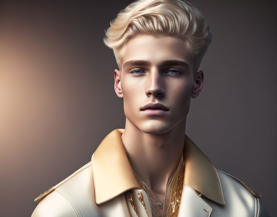 Blond Man Portrait with Blue Eyes and Gold Chain