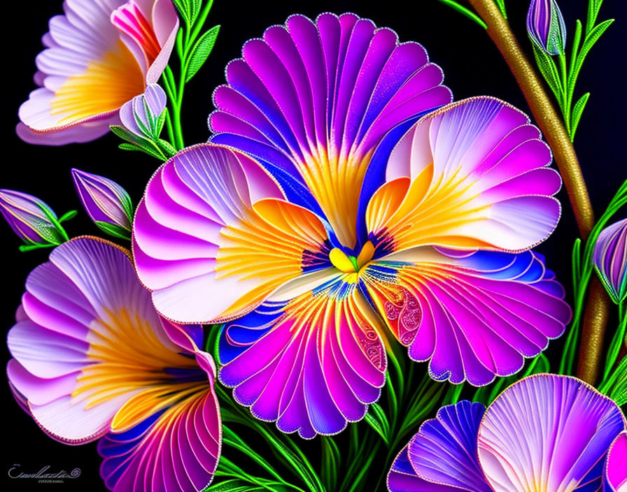 Colorful Stylized Flower Digital Art with Vibrant Gradients