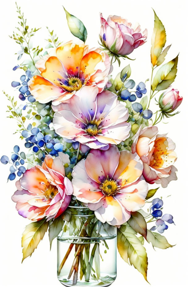 Colorful Flower Arrangement in Watercolor Painting