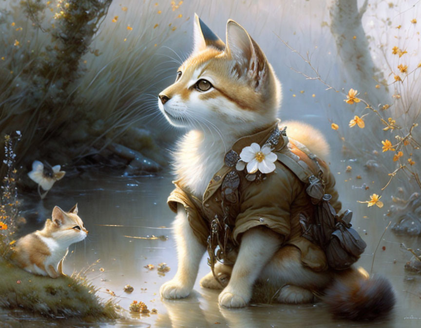 Anthropomorphic kittens in adventurer and butterfly scene