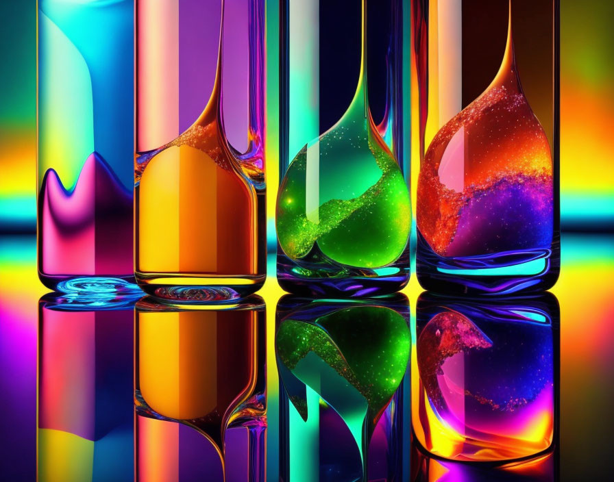 Colorful Glittery Glass Vials on Rainbow Background