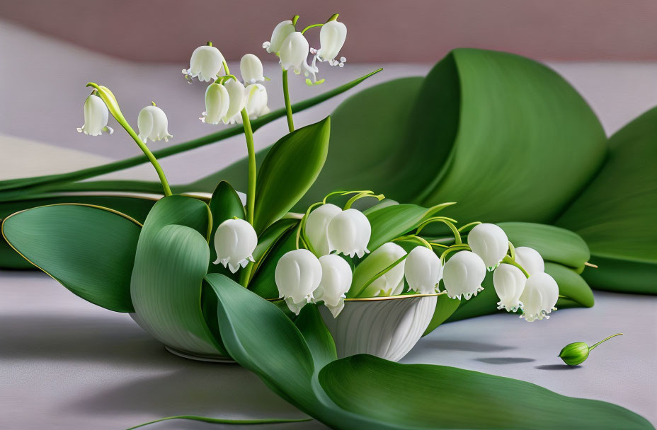 Realistic digital painting: Lily of the Valley flowers on draped fabric