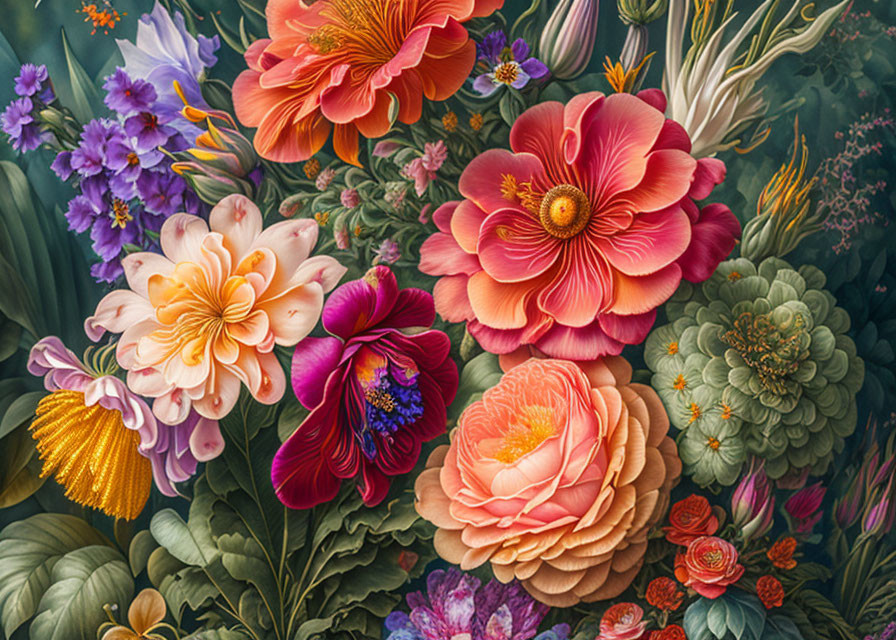 Colorful Floral Arrangement on Dark Background