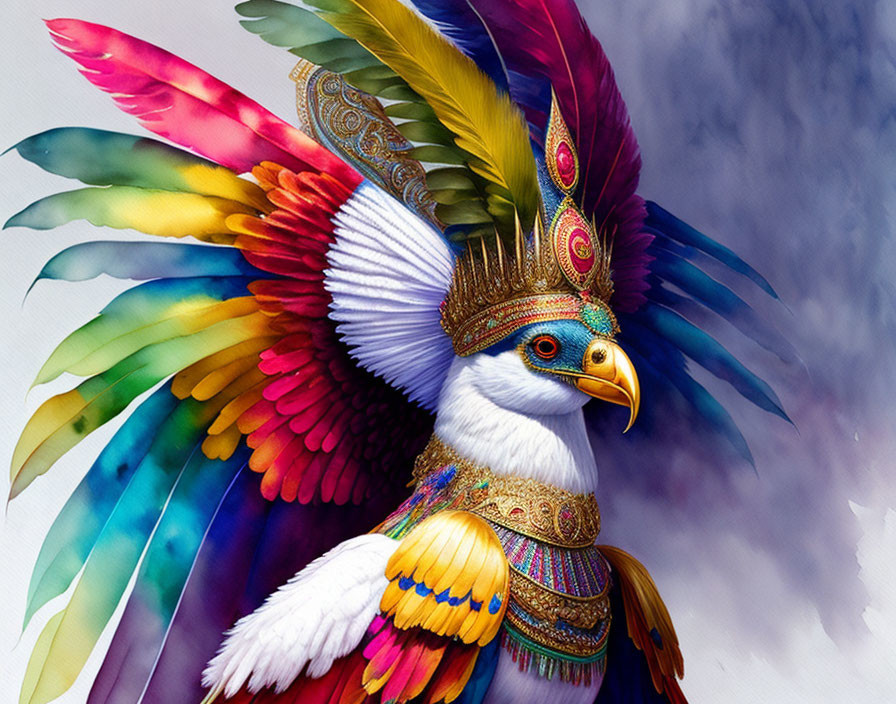 Vibrant Eagle Artwork with Colorful Feathers & Ornate Headgear