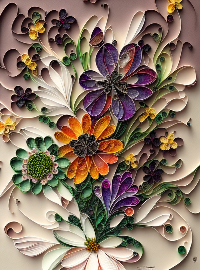 Colorful Quilled Paper Art: Intricate Flower Bouquet Design