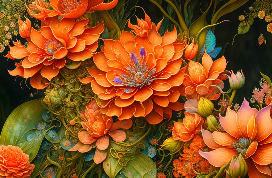 Detailed Orange Flowers Surrounded by Green Foliage