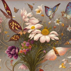 Colorful artwork with gold patterns, flowers, and butterflies on teal background