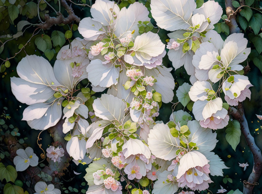 Delicate White Flowers with Pink Hues on Dark Background