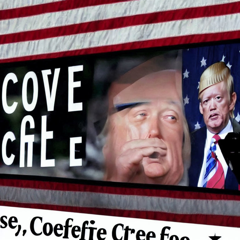 Mixed Media Artwork: American Flag & Man's Face with "COVE CALE" Sign
