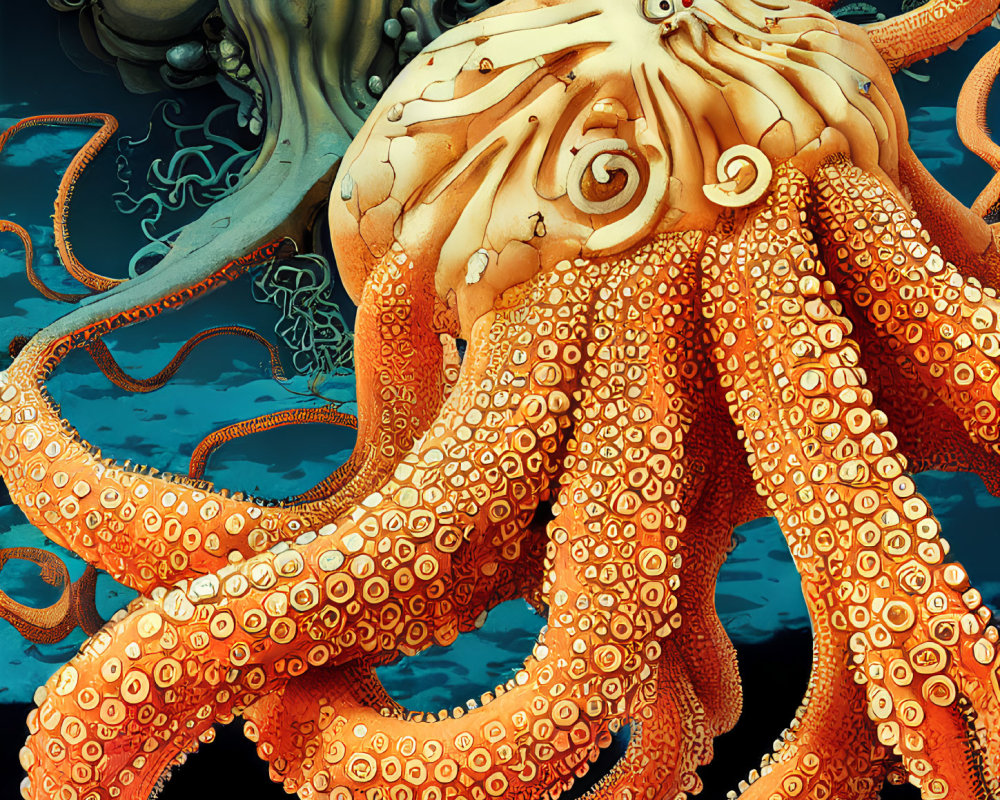 Colorful Octopus Illustration in Ocean with Detailed Tentacles