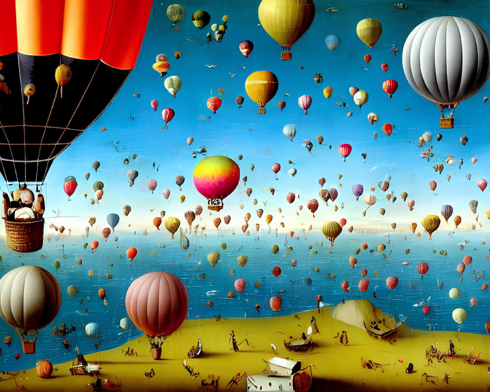 Colorful Hot Air Balloons Float over Surreal Landscape