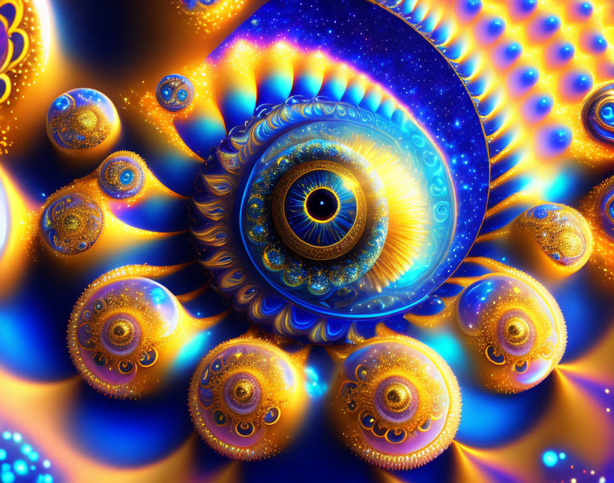 Colorful Fractal Image of Eye with Swirling Patterns