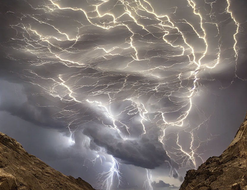 Intense Lightning Storm in Dramatic Night Sky