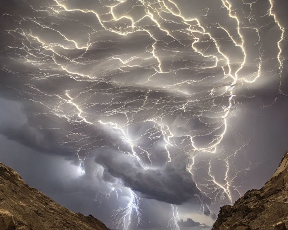 Intense Lightning Storm in Dramatic Night Sky