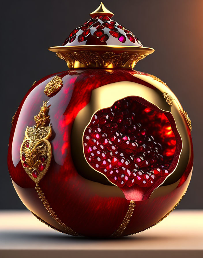 Ruby-like Perfume Bottle with Gold Accents and Jeweled Cap