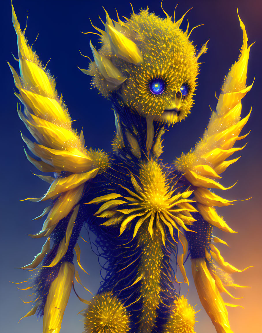 Yellow Spiky Fur Creature Among Luminous Plant Growth