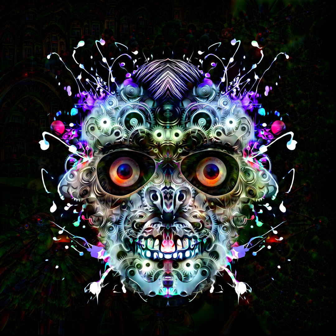 Human skull made of gears on black background