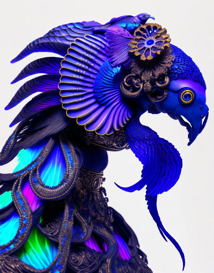 Colorful Peacock Artwork with Intricate Patterns and Metallic Hues