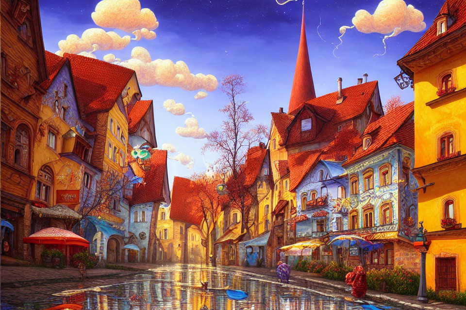 Colorful Buildings and Cobblestone Streets in Whimsical Townscape