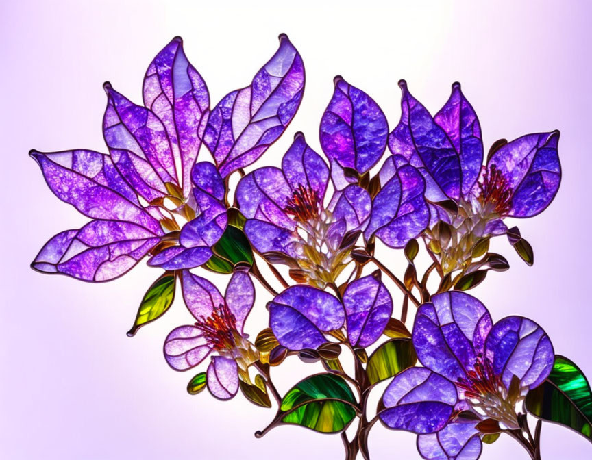 Translucent Purple Flowers on Soft Pink Background with Vein Details