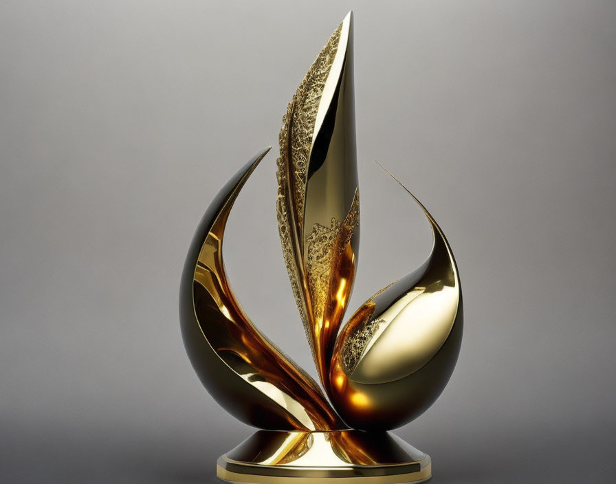 Abstract Golden Trophy with Swooping Curves on Grey Background