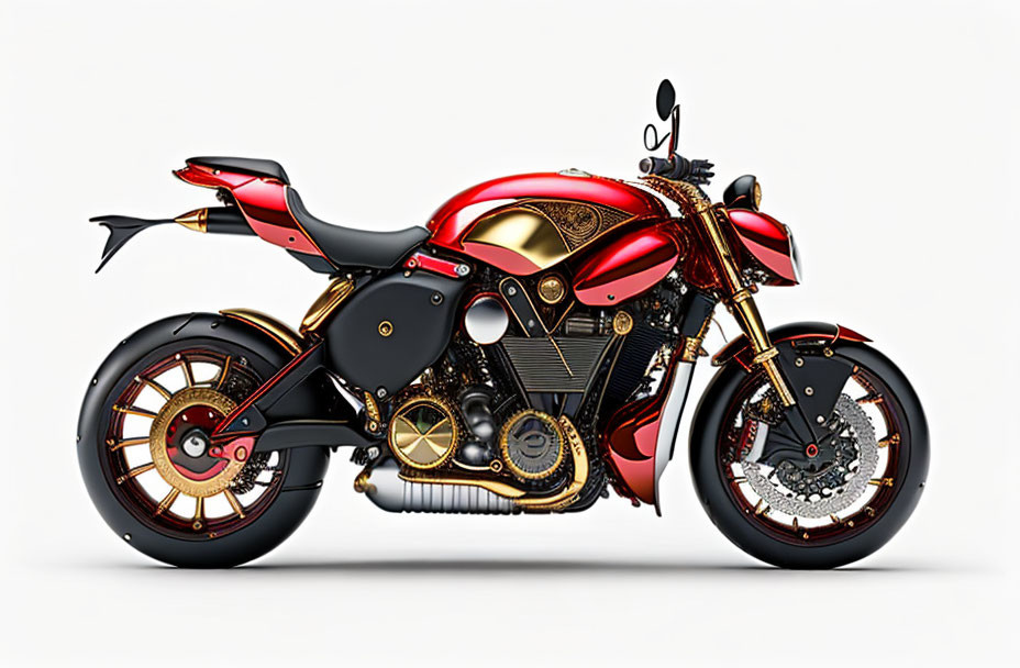 Custom Red and Gold Motorcycle with Intricate Details