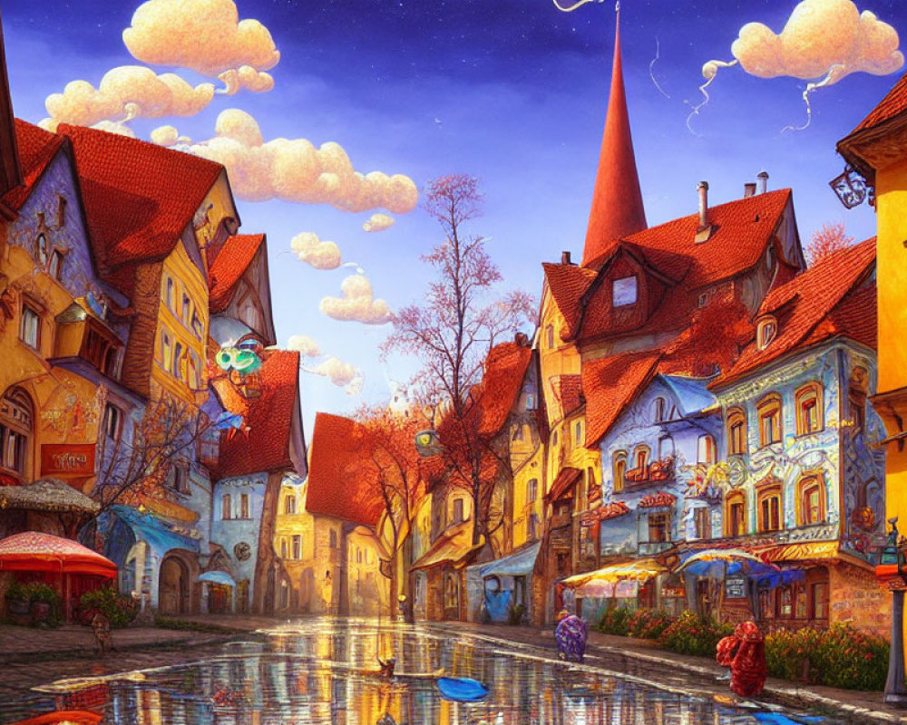 Colorful Buildings and Cobblestone Streets in Whimsical Townscape