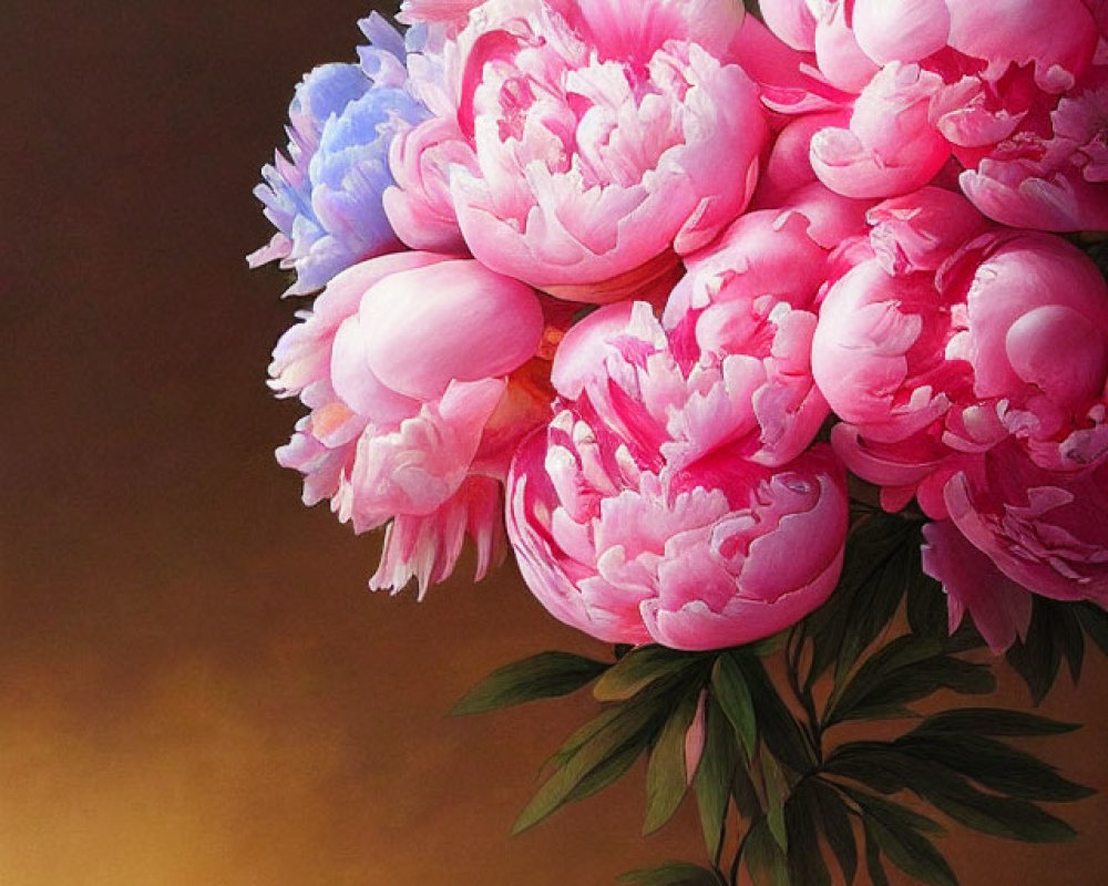 Pink Peonies and Blue Flowers Painting on Warm Gradient Background